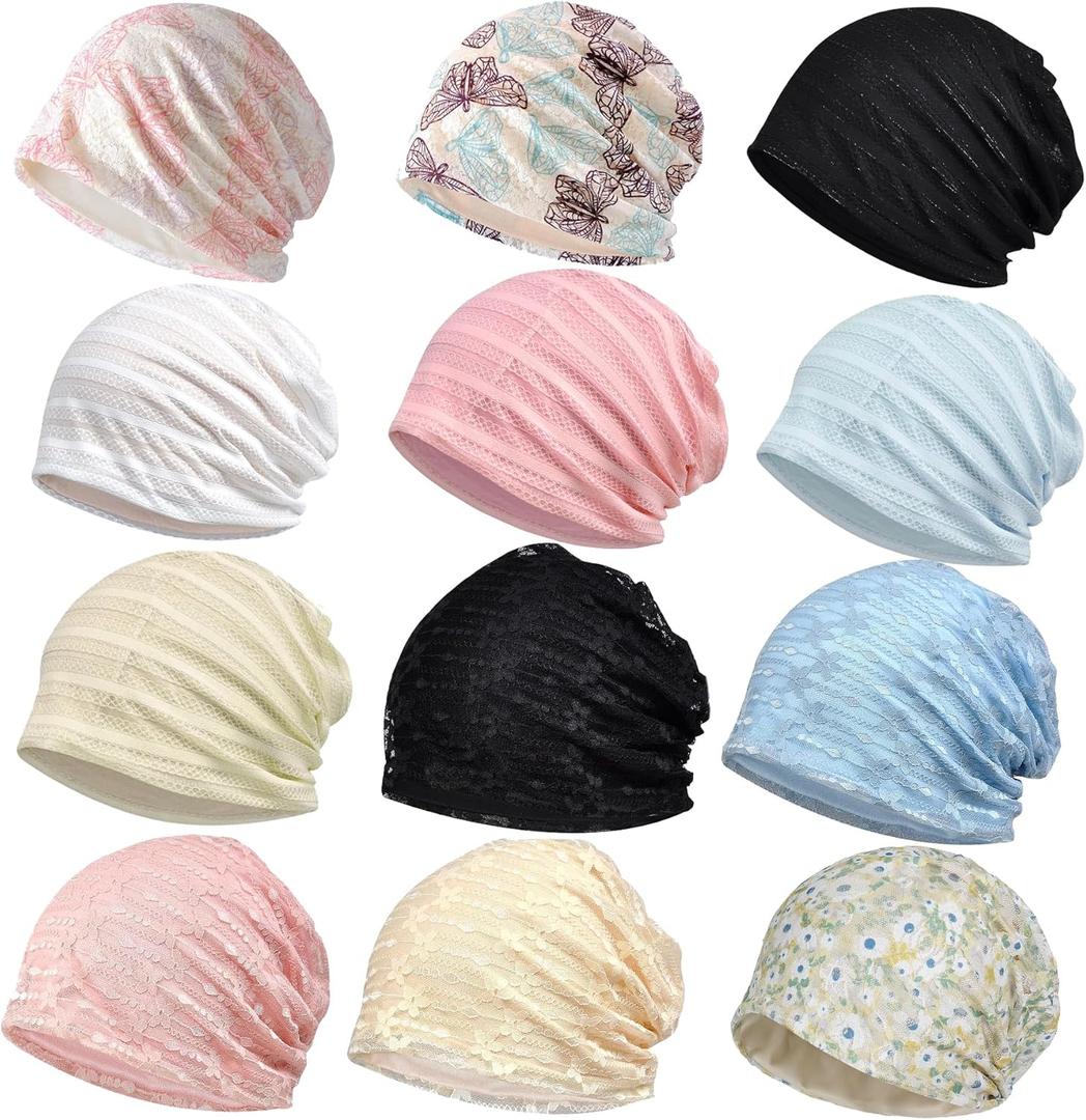 Jemis Skullies Beanies Thin Bonnet Cap Autumn Casual Beanies Hat (12 Pack Lace 03)