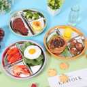 Nuogo 3 Pack Stainless Steel Suction Toddler Plates 9 Divided Baby Feeding Plates with Silicone Sleeve Non-slip Kids Dishes for Baby LED Weaning Self-feeding, Dishwasher Safe (Green,Orange,Purple)