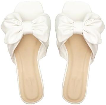 GORGLITTER Women's Bow Flat Sandals Dressy Square Open Toe Sandals Comfortable Slip On Slide Sandals, Size: 12