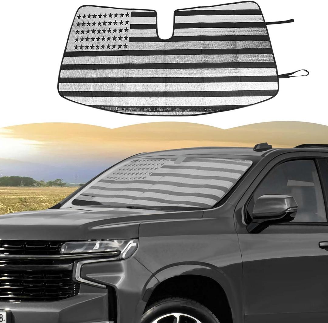 RT-TCZ Windshield Sunshade Sun Shade Heat Shield Window Sun Visor Mat for GMC Yukon 2021-2024,for Chevrolet Tahoe 2021-2024,for Suburban SUV 2020-2024,US Flag