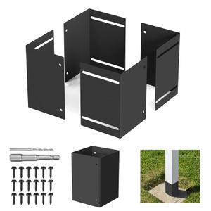 Adjustable Post Protector, 304 Stainless Steel Mailbox Post Protector, Post Sleeve Post Base Protectors for Wooden Mailbox, Deck Railing, Fences, Pergolas, Gazebos, Swing - 2 Pack, Black