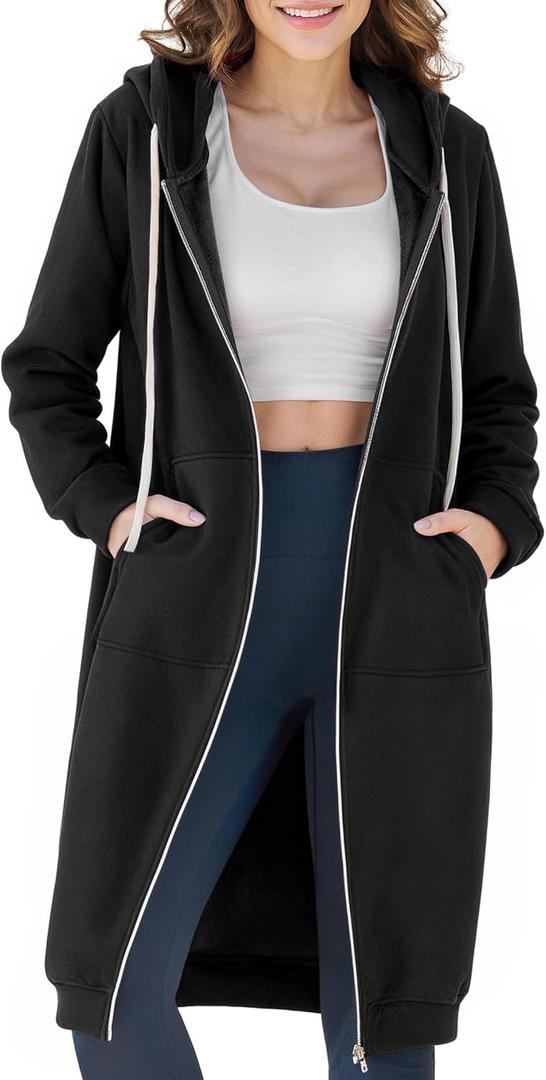 Ablanczoom Womens Long Zip Up Hoodies Comfortable Fleece Fashion Sweatshirts 2026 Casual Jackets with Pockets (Small, Black)