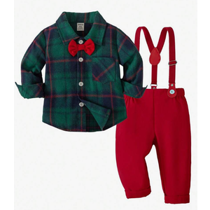 Baby Boy Clothes Gentleman Outfits Infant Bodysuit Long Sleeve Shirt Size 0-3 (Red,Green)