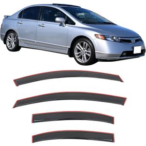 Fit 2006-2011 Honda Civic 4-Door Sedan in Channel Slim Style Window Visors