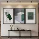 Large Framed Green and White Abstract Wall Art for Living Room, 3 Piece Modern Canvas Prints Paintings Artwork for Walls, Minimalist Geometric Pictures for Hallway Dining Bedroom Wall Decor 24x36 In