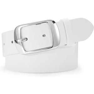 SUOSDEY Women Belts For Jeans Dresses Pants Ladies Leather Waist Belt with Elegant Buckle, Width 1.3" (05-white (Silver Buckle))