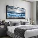 ERQINHUA Large Wall Decor For Bedroom Wall Art For Living Room Office Decor Blue Beach Sea Wave Paintings Sunrise Ocean Seascape Wall Pictures Canvas Artwork Modern Home Decor Black Frame 30x60 In