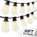 addlon 50FT LED Outdoor String Lights Waterproof Patio Lights with 27 Shatterproof ST38 Replaceable Bulbs(2 Spare), Dimmable Outside Hanging Light Connectable for Porch, Backyard, 2200K Warm Yellow