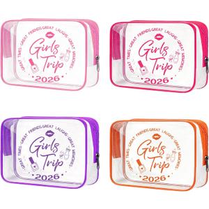 4 Pcs Trip Gifts Favors Clear Makeup Bag for Women, Girls Trip Essentials Toiletry Bags, Bestie Gifts Cosmetic Bag Friendship Gift, Zipper Pouch for Women Bestie Bachelorette Bridesmaid