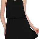 Women's Summer Sleeveless Shoulder Strap Adjustable Short Jumpsuits Loose Romper with Pockets (Black, M)