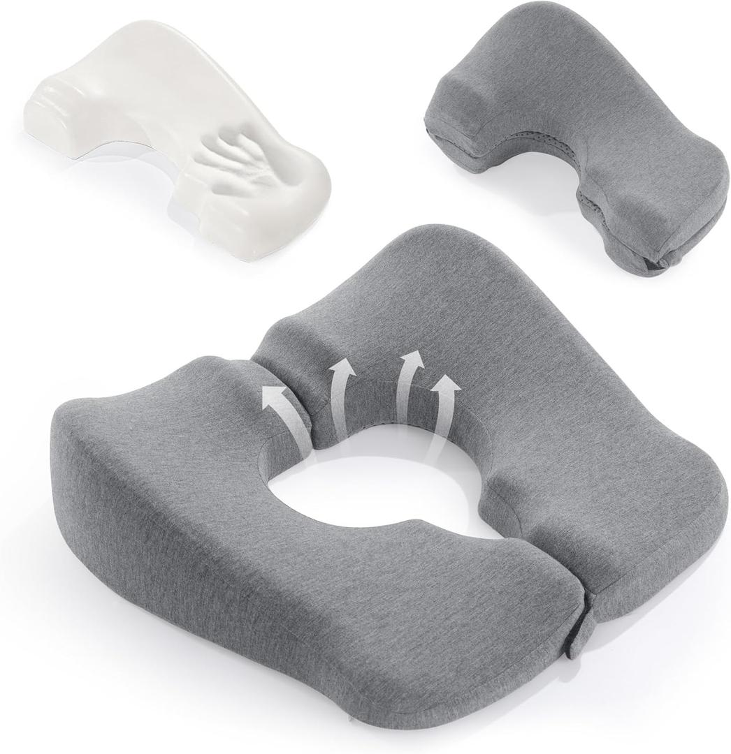 BALAPET Memory Foam Bed Sore Cushions for Butt, Ergonomic Bedsore Pressure Relief Pillow for Sleeping and Sitting, Removable T Shaped Opening Tailbone Cushion for Bed Sores on Buttocks(Grey)