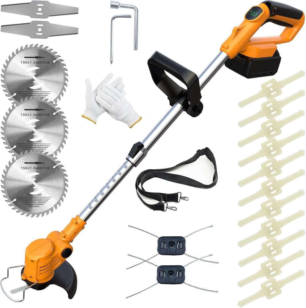 Electric Weed Wacker Cordless for Dewalt 20V MAX Battery, 4-in-1 Weed Eater Battery Powered, Brush Cutter with 4Types Blades, for Lawn, Yard and Bush Trimming (No Battery) (Orange)
