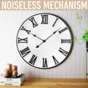 Large Wall Clock 24" Round - Silent Metal & Wood Large Farmhouse Wall Clock For Living Room Decor with 3D Roman Numerals - No Ticking - Noiseless Big Wood Decorative Clocks for Living Room Decor