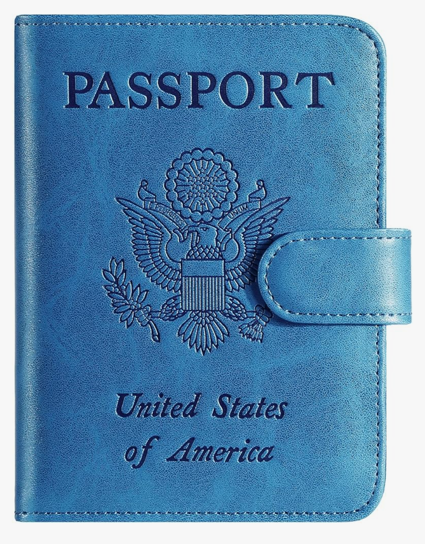 Passport Holder Cover Wallet RFID Blocking Leather Card Case Travel Accessories for Women Men (Blue)