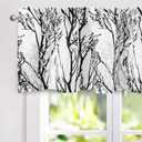 DriftAway Tree Branch Lined Valance Double Layer Blackout Thermal Insulated Abstract Ink Printing Window Curtain Valance Rod Pocket 52 Inch by 18 Inch Plus 2 Inch Header Black White 1 Pack