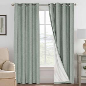 H.VERSAILTEX 100% Blackout Curtains for Bedroom Thermal Insulated Linen Textured Curtains Heat and Full Light Blocking Drapes Living Room Curtains 2 Panel Sets, 52x96 - Inch, Green Bay
