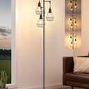 EDISHINE 70IN Farmhouse Floor Lamps for Living Room, Dimmable Industrial Tall Standing Lamps 3 LED Edison Bulbs Included, Diamond-Shaped Cage, Rustic Tree Corner Light for Bedroom, Office, Black