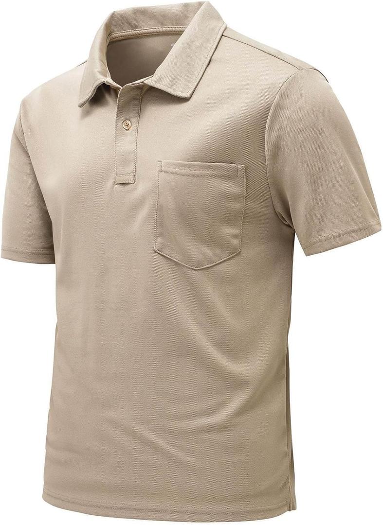Rdruko Men's Polo Shirts Short Sleeve Quick Dry Outdoor Golf Sports Shirts with Pocket (4X-Large, Khaki)