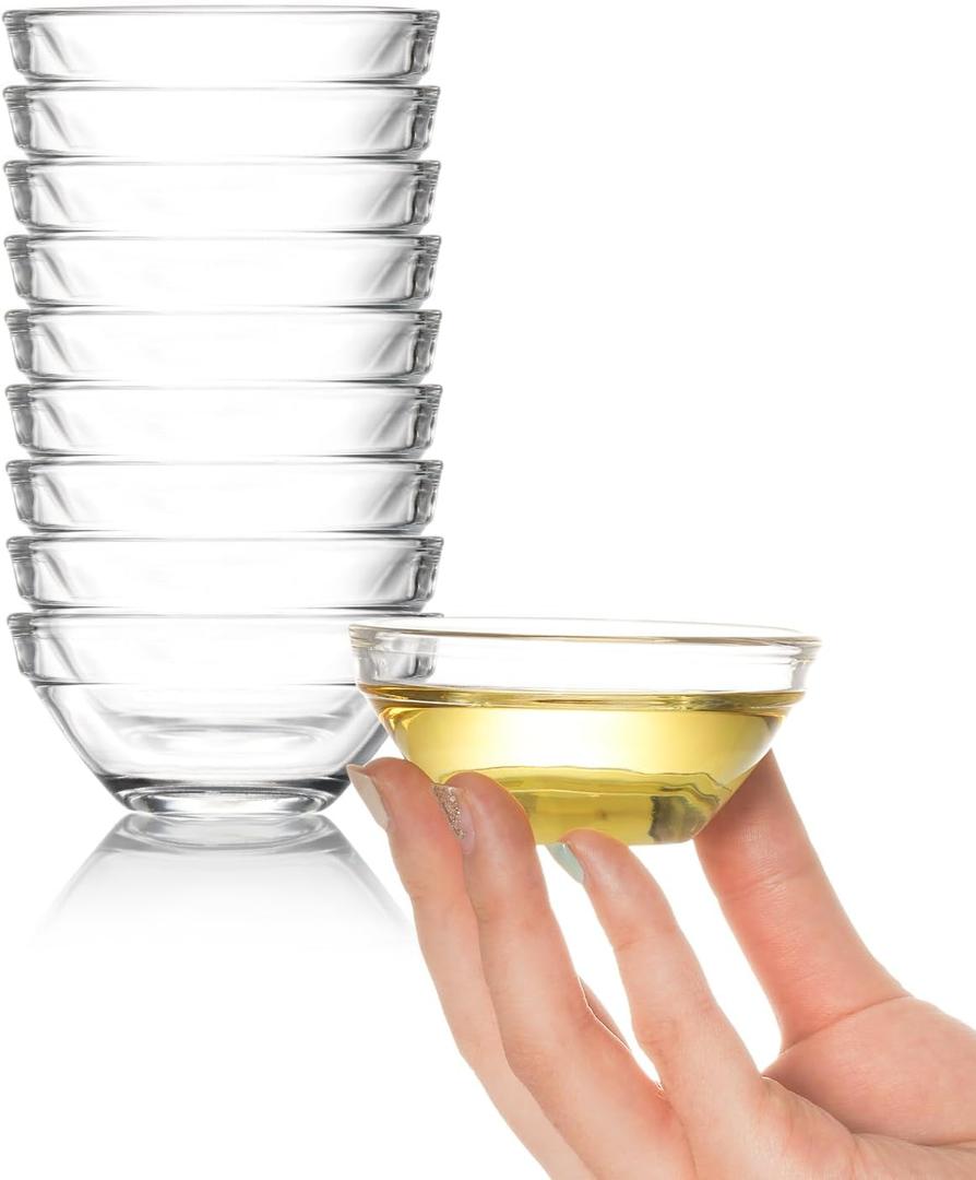 Mini Glass Bowls, 3in 2.5oz Small Prep Bowl, 10 pcs Stackable Pinch Bowls for Dipping Spices Sauce