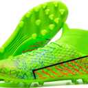 Youth Soccer Cleats - Lightweight High-Top Football Boots for Training (5.5 Big Kid, Green/Orange)