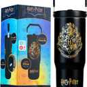 Get Trend Harry Potter Insulated Tumbler Flip Up Straw & Handle, Metal Travel Water Bottle 850ml/30oz, Thermal Double Wall Vacuum, Hot & Cold Drinks (Black Harry Potter)