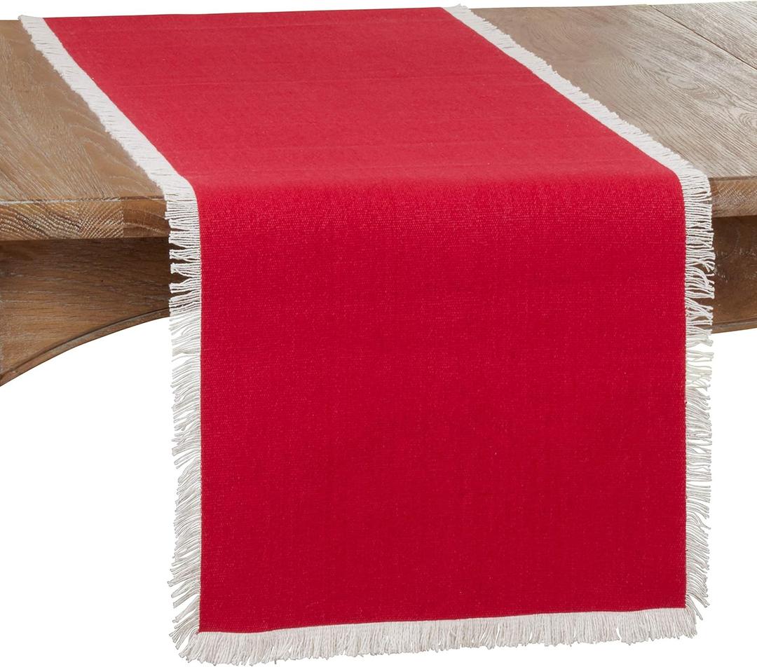 Fringe Border Table Runner (16" x 72", Red)