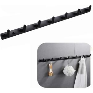 Wall Mounted Coat Racks with 7 Hooks Hanging Holder Towel Rack 25.7"x1.3" Modern Black Hanging for Clothes Entryway Bathroom (7 Hooks)