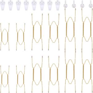 12 Pieces Plate Hangers for Wall Stainless Steel Wire Invisible Plate Hangers Heavy Duty Display Holders with 12 Pieces Hooks for Wall Decorative(6/8/10 Inch,Gold)