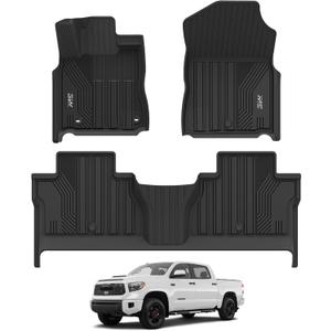 3W Floor Mats for Toyota Tundra 2014-2021 (Only for CrewMax Cab), TPE All Weather Custom Fit Floor Liner for Tundra Accessories SR5/TRD/Limited 1st and 2nd Row Full Set Car Mats Easy Clean, Black