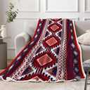 Tribal Stripes Throw Blanket, Southwest Aztec Red Abstract Geometry Blankets, Vintage Exotic Indian Boho Western Cozy Lightweight Warm Throw Blanket for Couch Sofa Bed Beach Travel 50x60IN