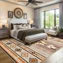 Western Rugs for Living Room 8x10, Non Slip Extra Large Rug for Bedroom Dining Table Kitchen, Soft Throw Rugs with Rubber Backing Washable, Warm Beige