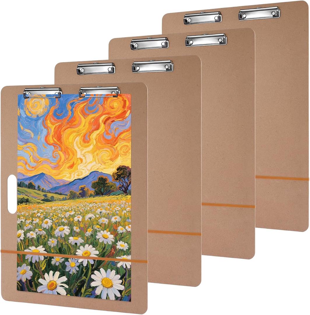 4 PCS 18 x 24 Drawing Board, Large Hardboard Artist Sketch Tote Board with Handle, Clip & Rubber Band, Portable Lightweight Art Board for Painting, Sketching, Travel, Studio