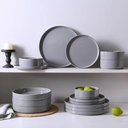 Famiware Nebula Plates and Bowls Set, 18 Pieces Dinnerware Sets, Dishes Set for 6, Dark Gray