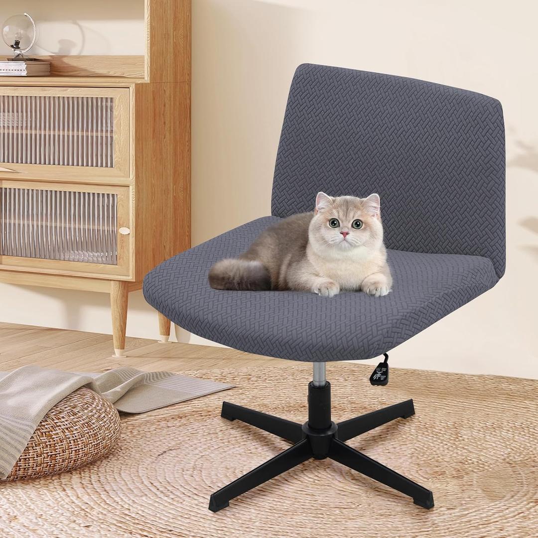 MINGPINHUIUS Armless Adjustable Chair Cover: Criss Cross Chair Cover Swivel Sofa Chair Slipcover Add Wide Task Office Chair Covers for Accent Chair (Metal Gray,Regular Style)