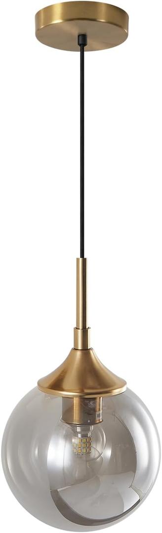 KCO Lighting Modern Globe Pendant Light 7 Smoke Glass Pendant Light Brushed Gold Pendant Lights Kitchen Island Mid Century Dining Room Light Brass Hanging Light Fixture