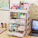 Desk Organizer with 4 Drawer Storage, Desktop Drawers Organizer for Office/School Supplies, Plastic Stationary Makeup Organizer, Desk Storage Box Organizer for Office, School, Bathroom 5 Layers with 4 Drawers