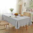 Boao Cotton 52 x 70 Inch Farmhouse Ruffle Tablecloth Blue White Striped Flounces Trim Table Cover for Rectangle Table Kitchen Party Wedding Decor