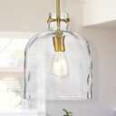 Modern Gold Pendant Light 10" Dome Glass Hanging Light Fixture, Single E26 Pendant Lighting for Kitchen Island, Dining Room, Bedroom, Hallway, Adjustable Ceiling Lamp