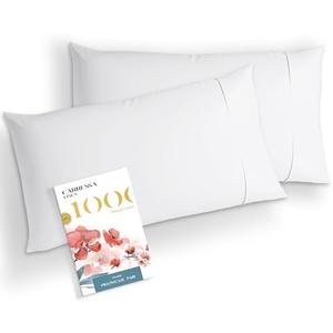 Carressa Linen Co. Pillow Cases King Size Set of 2-1000 Thread Count 100% Egyptian Cotton Pillow Cases King Size, Silky Soft, Sateen Weave Luxury Hotel Bed Pillow Covers for Sleeping - White