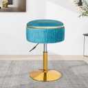 Adjustable Vanity Stool for Makeup Room, 360 Swivel Gold Vanity Chair, Round Storage Ottoman Footrest for Living Room Bedroom, Blue (13 inches)