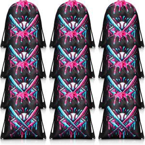 Sunnymove 12 Pcs Ice Cream Drip Baseball Drawstring Bag Sport Party Goodie Favor Baseball Gifts Bag Candy Treat Sackpack Goodie Favor for Sport Teams Birthday Theme Party Supplies (Black Ice Cream)