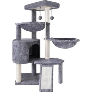 Xin Three Layer Cat Tree with Cat Condo and Two Hammocks,Grey