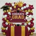 Maroon White Gold Balloon Garland Arch Kit with backdrop Stars Graduation Cap crown GRAD Letters Mylar Balloons for 2026 graduate Prom Decorations