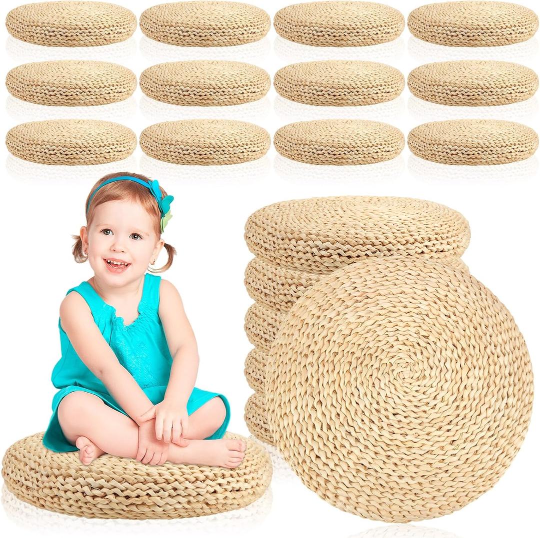Barydat 12 Pcs Straw Floor Cushions Round Large Tatami Floor Pillow Cushion