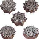 Royal Kraft Mandala Wooden Printing Stamps (Set of 5) - DIY Henna Fabric Textile Paper Clay Pottery Blocks Htag2209