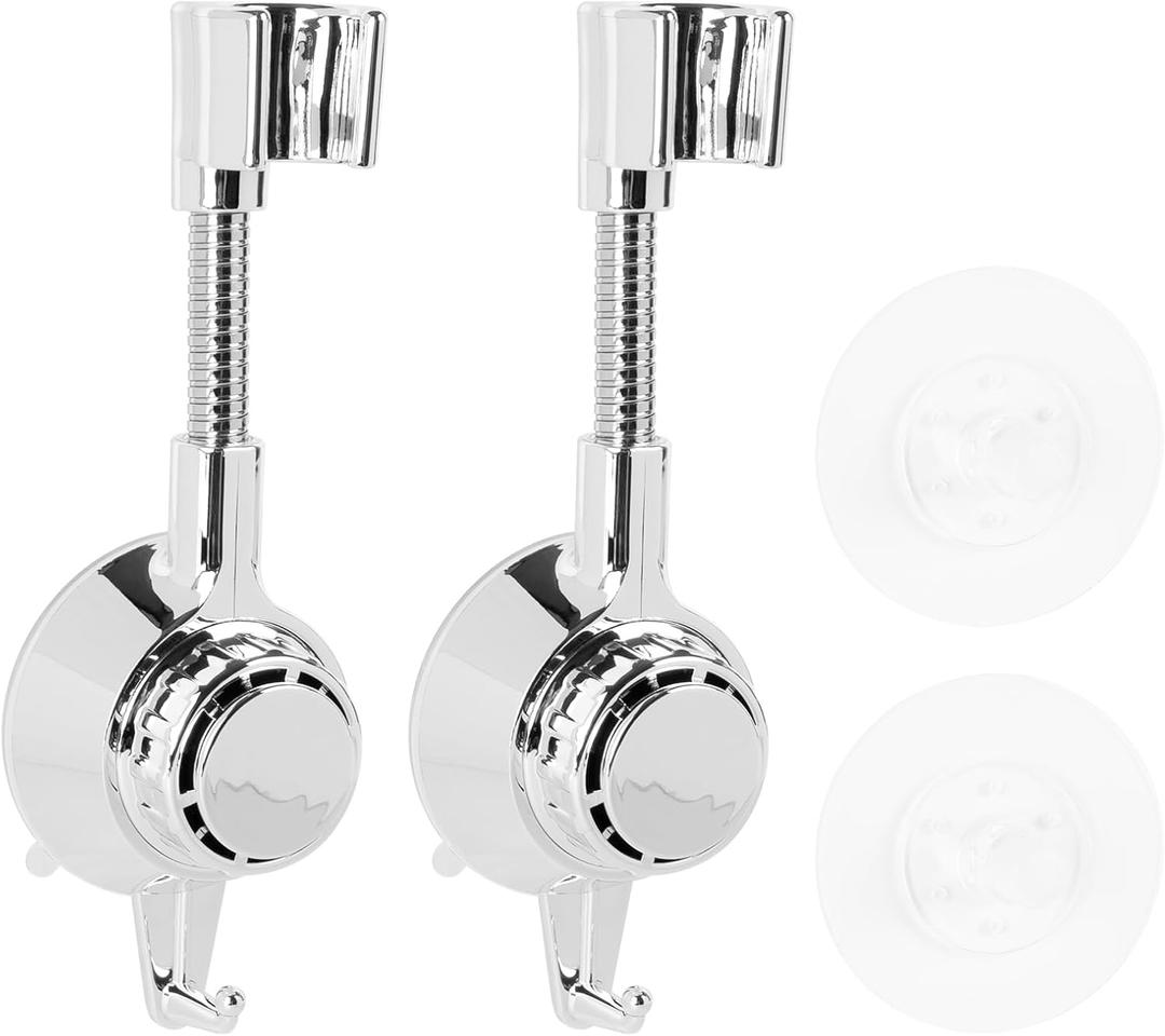 2Pack Shower Head Holder Wall Mount, 360 Degree Adjustable Shower Hose Holder, Strong Adhesive Handheld Shower Head Holder, Suction Cup Hooks for Shower(Suction & Adhesive)