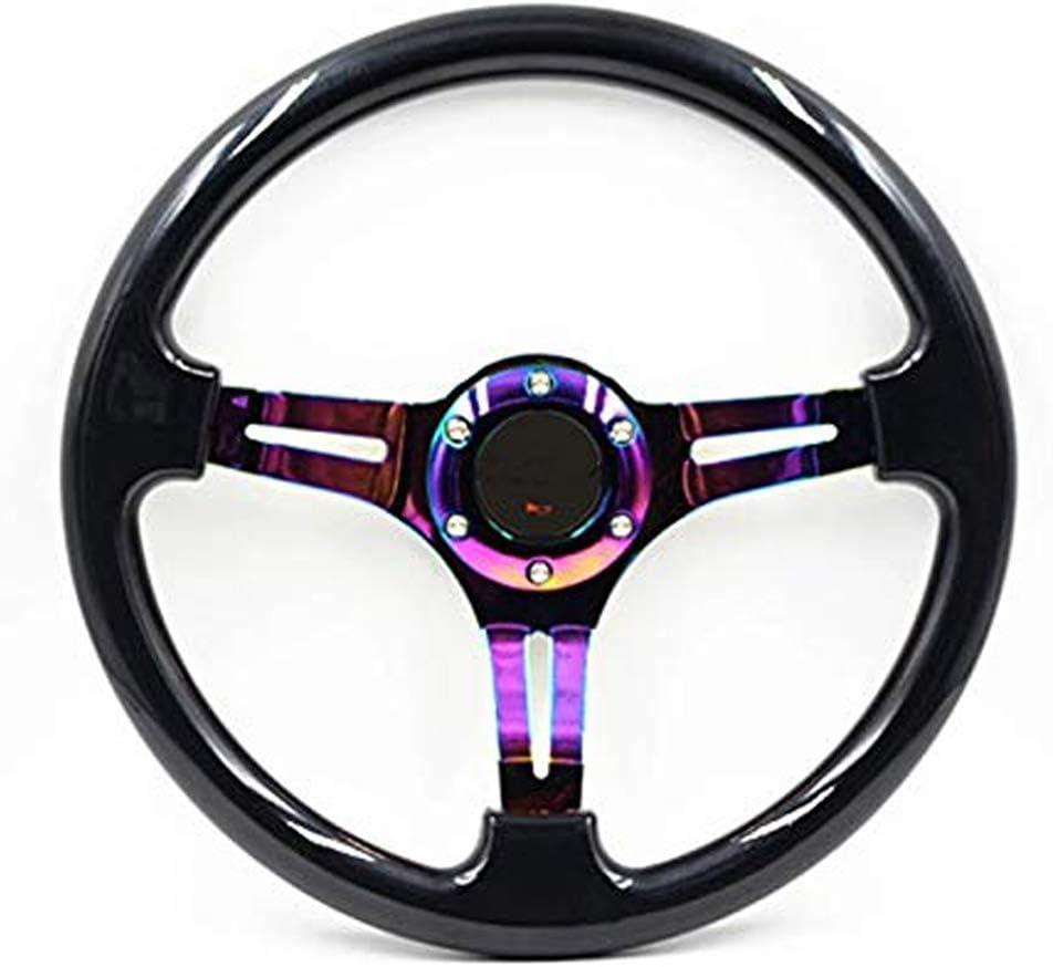 Universal 14" 350mm Car Racing Steering Wheel Quick Release Drifting Neo Chrome Spoke Black Wood Grain Steering Wheel with Horn Button