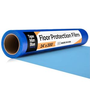 Floor Protection Film, 24 inch x 200' roll, Made in USA, Blue Self Adhesive Floor Protector for Moving and Construction, Temporary Covering for Protection of Hardwood, Tile, Other Hard Surfaces
