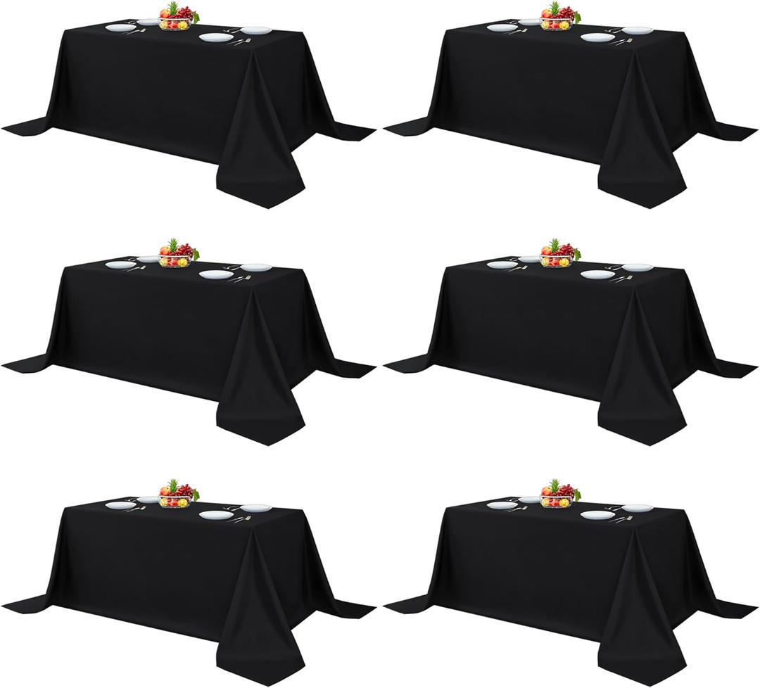 Fitable Black Tableclothes for Rectangle Tables, 6 Pack - 90 x 156 Inch - Reusable and Elegant Tablecloths, Polyester Fabric Table Covers for Wedding, Party, Banquet, Formal Events (90x156 In, 6 Pack)