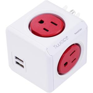 Surge Protector Power Board, 4 - Outlet Extender Multi - Plug Socket with 2 USB Charging Ports, 175 Joules Protection, Suitable for Homes, Offices, ETL - Certified (red)